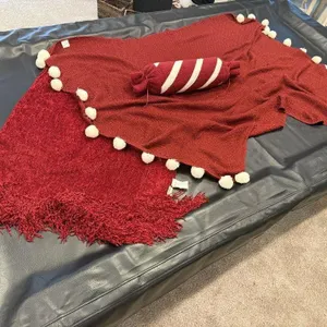 Red throw blankets (2), pillow