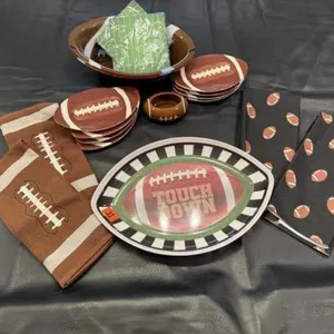 Football serving dishes, hand towels, paper napkin