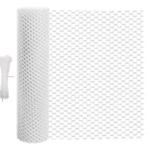 Plastic Wire Mesh Fence Roll, 15.7in x 16.4ft, With Zip Ties, White
