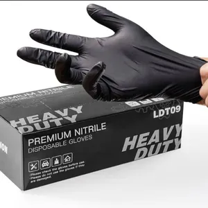 LANON 6-mil Black Nitrile Disposable Gloves, Food-Safe, Powder-Free, Heavy-Duty, Textured Fingertips