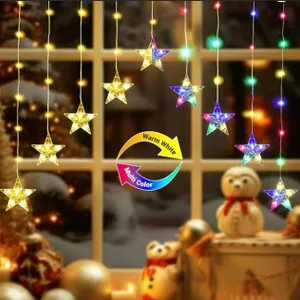 9 Stars 76LED Christmas Window Lights, Color Changing Christmas Window Lights Battery Operated with 