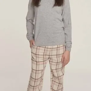 PL by Petit Lem Girls' Pajama Set, Size 6, Gray and Plaid Pattern