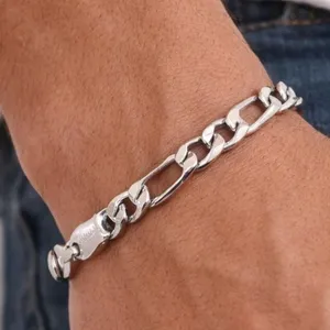 $200, SILVER(11.2g),  MEN'S RHODIUM PLATED BRACELET 8", retail value $200