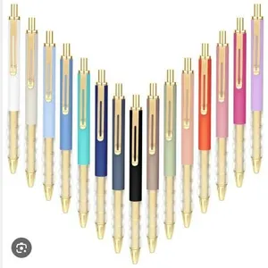15 Retractable Black Ballpoint Pens with Assorted Barrel Colors