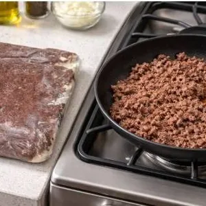 Frozen Vacuum-Sealed Block Of Ground Beef Aprox 8 Lbs