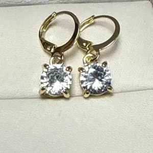 14k GP Leverback Earrings with 2.0 Carat Solitaires
