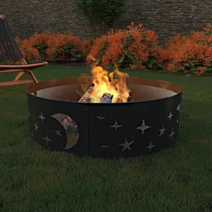 Amazon Basics Outdoor Round Steel Fire Ring - Star and Moon Design, 36-Inch