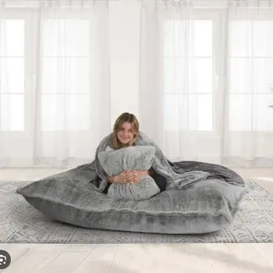 Oversized Gray Floor Pillow With Quilted Texture