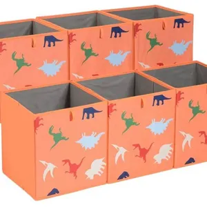 Amazon Basics Collapsible Fabric Storage Cube Organizer Bins, 6-Pack, Dino Squad
