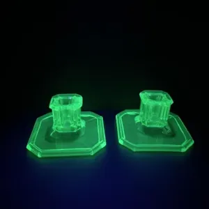 Pair of Uranium Glass Candlestick Holders