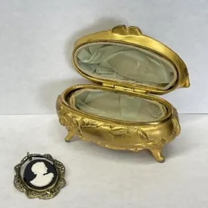 B&W Trinket Box with Cameo Brooch