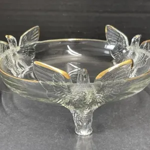 Jeanette Clear Glass Footed Bowl with Bird Detail
