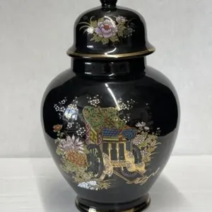 Hand Painted Black Ginger Jar