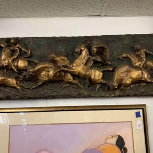 VINTAGE FIBERGLASS INDIAN HUNT WALL ART SIGNED H.G