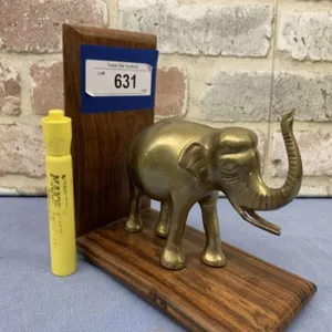 BRASS ELEPHANT ON WOOD BASE BOOK END