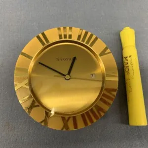 TIFFANY & CO. GOLD DESK CLOCK WITH DATE