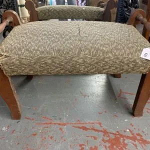VINTAGE WOODEN BENCH WITH UPHOLSTERED SEAT