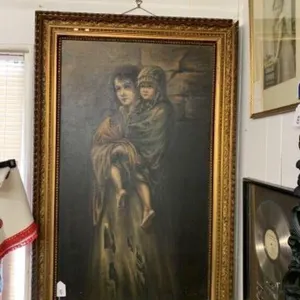 LARGE VINTAGE FRAMED OIL PAINTING OF WOMAN