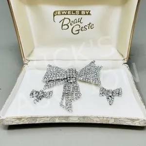vintage rhinestone bow brooch & earrings