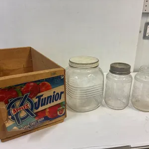 Nabob jars in a wood apple box