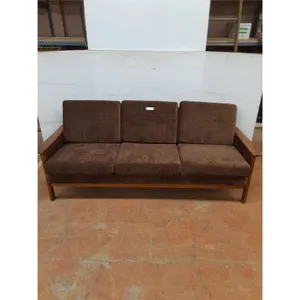 * MCM Teak/Brown Upholstered 6-Cushion Couch - 75x28x28" - Cannot Ship