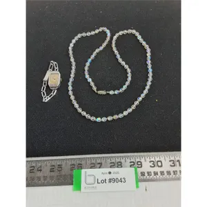 Vintage La Salle 'Art Deco Style' Woman's Wrist Watch & Aurora Borealis Cut Crystal Beaded Necklace