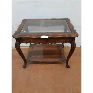 * 'French Country Design' Coffee Table w/Glass Tray Top - 27x20x22" - Cannot Ship
