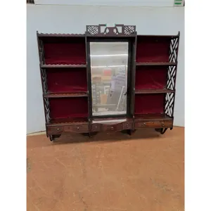 * Antique Victorian "Chippendale Style" Hanging Wall Shelf w/Mirror - 48x41x9" - Cannot Ship