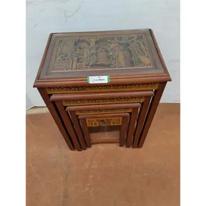 * Set of 4 Chinese Carved-Wood Nesting Tables w/Removable Glass - Largest 26x20x14" - PU Only
