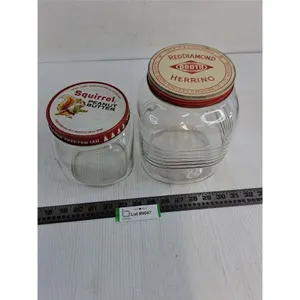 (2) Vintage Glass Containers (Squirrel Peanut Butter & Red Diamond Herring)
