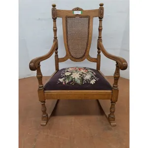 * Vintage Oak "Cane-Back" Rocking Chair w/Cushioned Seat - 32" Runners, 37" High Back - Cannot Ship