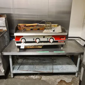 APW wyott  Champion Gas Griddle with Accessories and Stainless Steel Utility Table