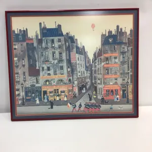 Artwork City Street with French army in street. 24.25"w x 20.25"h