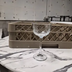 (12) Pasabarce Timeless Series 5-1/2 oz Wine Glasses, (1) 25 Compartment Dishwasher Rack