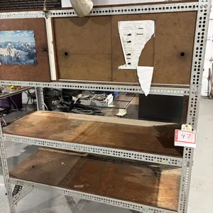 Metal shelf with wooden slats, 60 x 24 x 70”