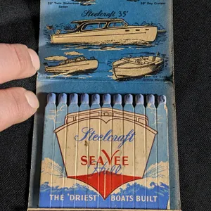 FEATURE MATCHBOOK STEELCRAFT SEA VEE HULL BOATS CHURCHWARD & CO WEST HAVEN CONNECTICUT