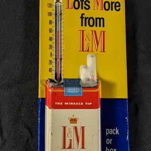 EMBOSSED TIN THERMOMETER SIGN GET LOTS MORE FROM L&M CIGARETTES
