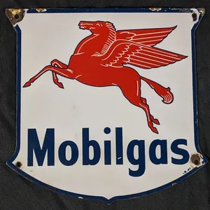 1947 PORCELAIN GAS PUMP SIGN MOBIL MOBILGAS GASOLINE