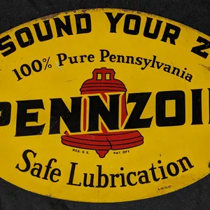 TIN OIL RACK SIGN SOUND YOUR Z PENNZOIL MOTOR OIL (2 SIDED)