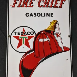 1963 PORCELAIN GAS PUMP SIGN TEXACO FIRE CHIEF GASOLINE