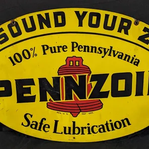 1957 TIN SIGN SOUND YOUR Z PENNZOIL MOTOR OIL ( 2 SIDED)