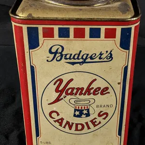 5# TIN LITHO CAN BADGER'S YANKEE CANDIES BADGER CANDY CO MILWAUKEE WISCONSIN