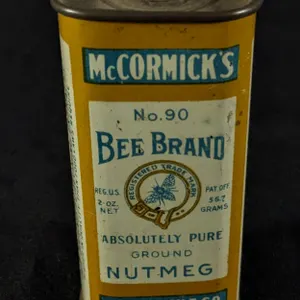 2OZ TIN LITHO SPICE CAN MCCORMICK'S BEE BRAND NO 90 NUTMEG BALTIMORE MARYLAND