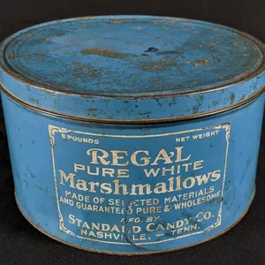 5# TIN LITHO CAN REGAL PURE WHITE MARSHMALLOWS NASHVILLE TENNESSEE