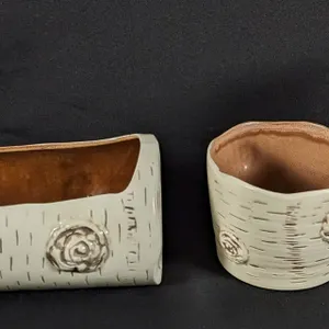 3 PIECES ASSORTED RED WING ART POTTERY BIRCH BARK LOG MID CENTURY MODERN MCM