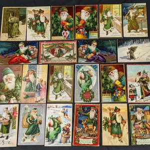 22 ANTIQUE GREEN SUIT SANTA CLAUS CHRISTMAS POST CARDS