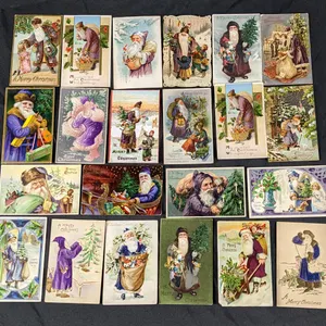 22 ANTIQUE PURPLE SUIT SANTA CLAUS CHRISTMAS POST CARDS