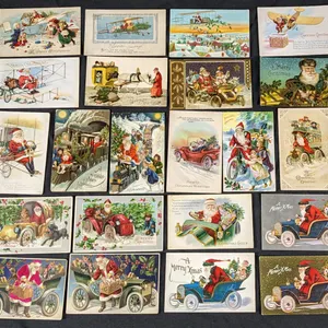 22 ANTIQUE PLANES TRAINS & AUTOMOBILES SANTA CLAUS CHRISTMAS  POST CARDS
