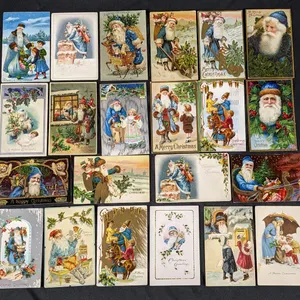 22 ANTIQUE BLUE SUIT SANTA CLAUS CHRISTMAS POST CARDS