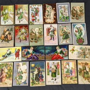 22 ANTIQUE GREEN SUIT SANTA CLAUS CHRISTMAS POST CARDS